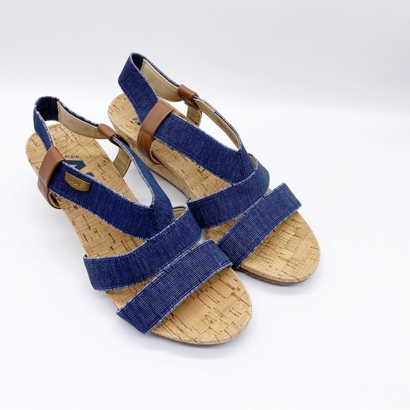Anne Klein Shoes - Anne Klein Sport- Denim strappy slip on cork Wedge 7